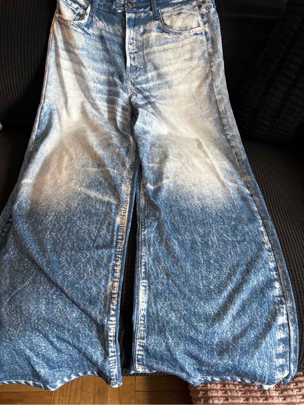 Women's Acid Wash Blue Wide-Leg Jeans